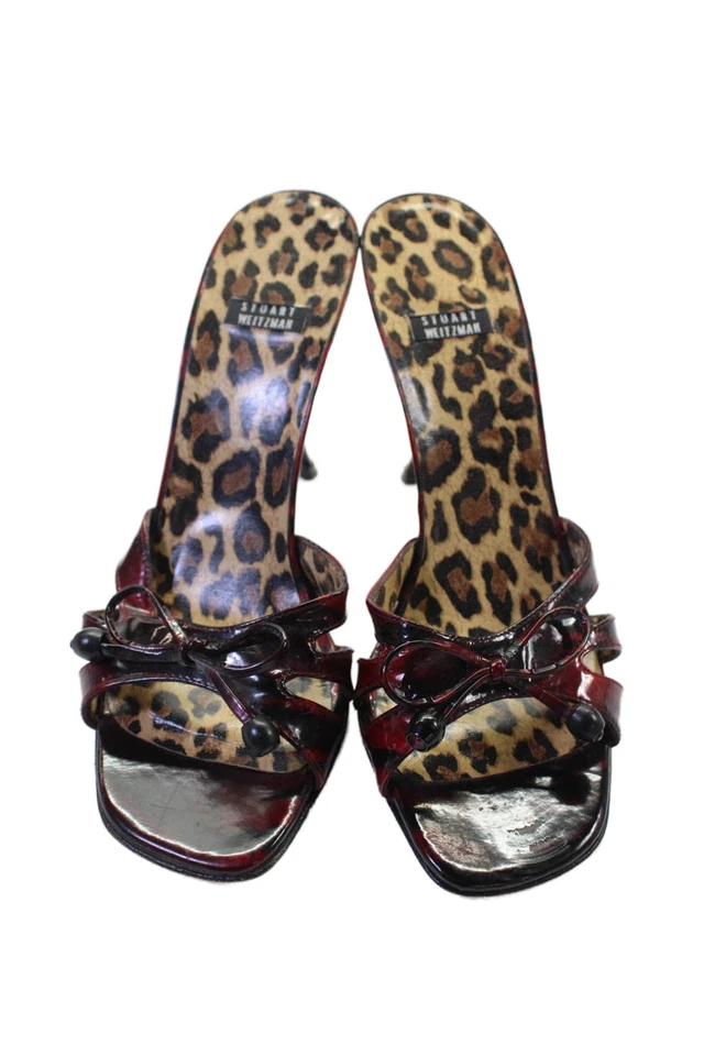 Stuart Weitzman 女式皮革蝴蝶结动物印花懒人凉鞋红色 7.5 码 — 第 2/4 张图片