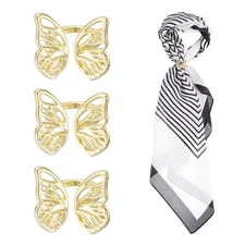 Silk Scarf Ring Clip, 3Pcs Butterfly Scarves Pin, Gold Tone
