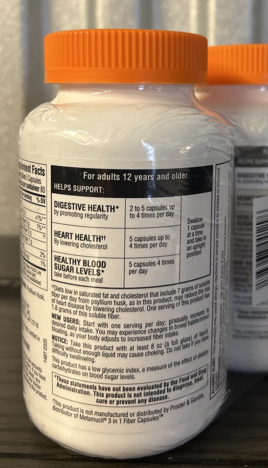 Psyllium Fiber 800 Capsules  Members Mark Compare Metamucil 3 In 1 Exp 8/2027