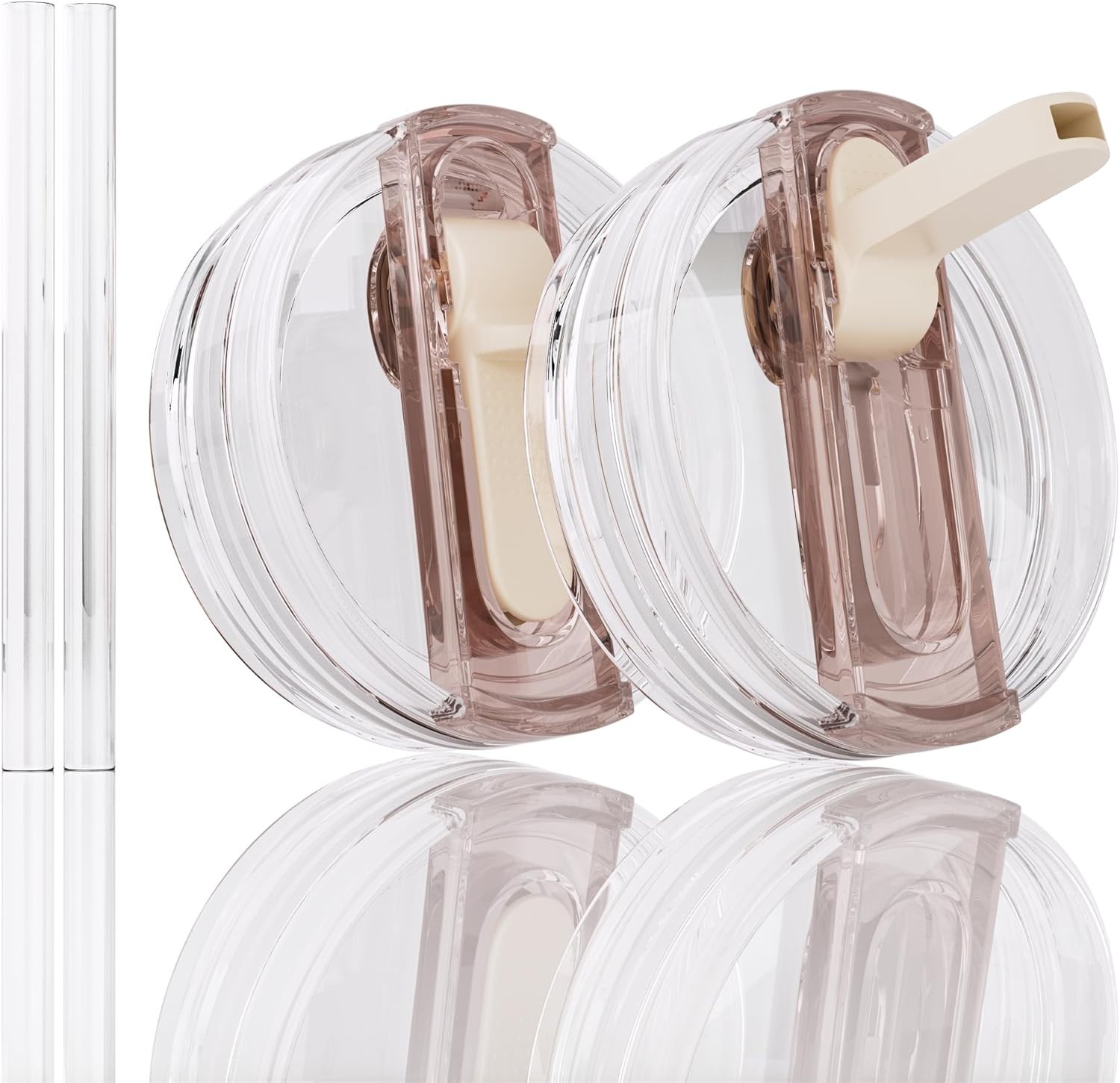 2 Pack Flip Straw Lid for Stanley 40 oz Quencher H2.0 & ProTour (Cream)