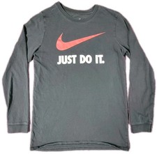 Nike Boys “Just Do It” Black Long-Sleeve Athletic Cut T-Shirt, Size Large