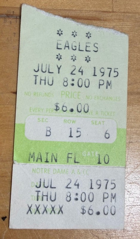 1975 Eagles University Notre Dame Concert Ticket Stub South Bend Indiana IN Vtg
