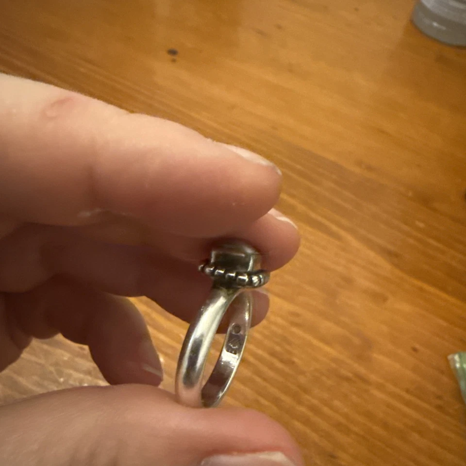 Anillo cuadrado de plata de ley madreperla plata 925 Foto 2 de 2