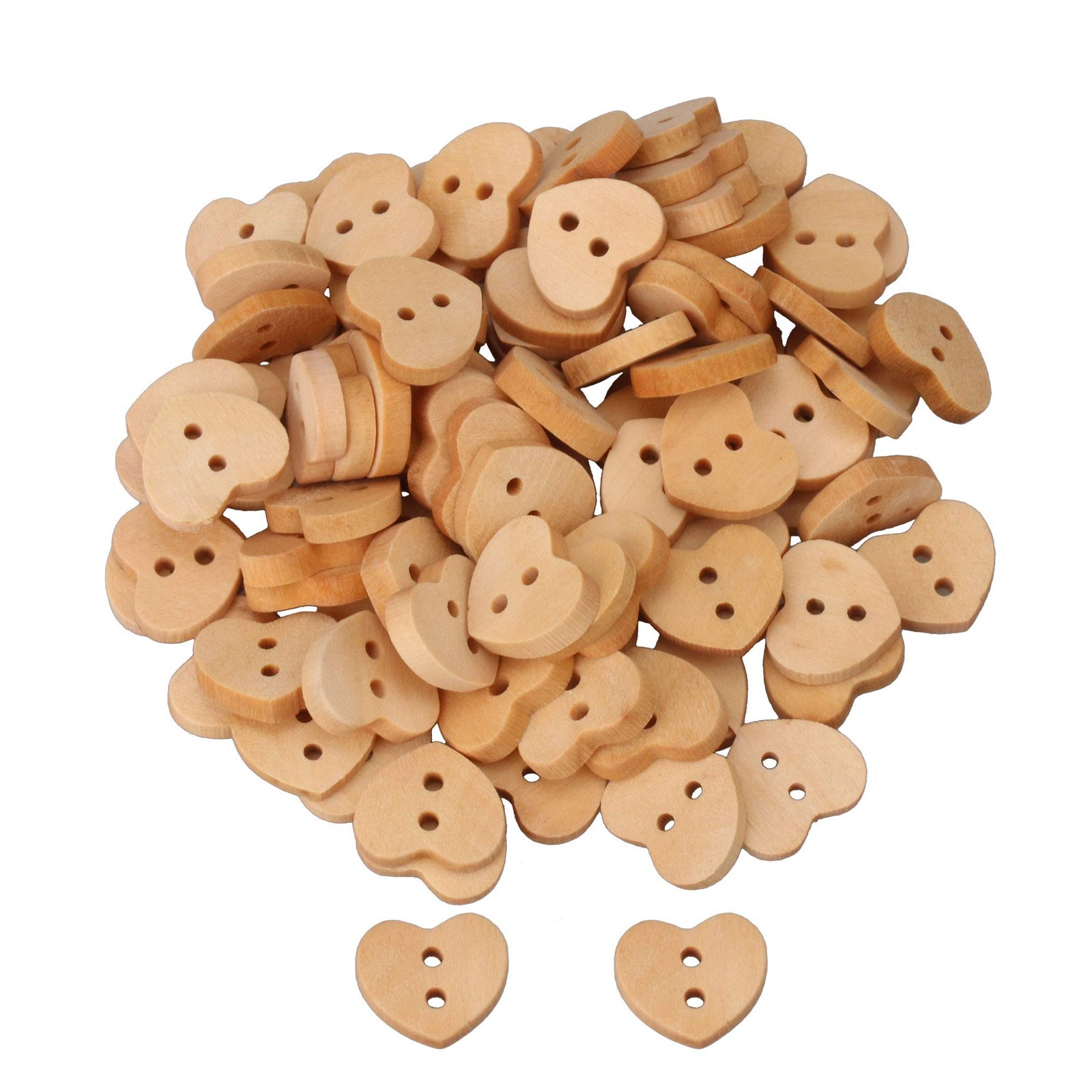 100PCS Wooden Buttons Heart-Shaped Natural Wooden Button for Sewing Craft Dec...