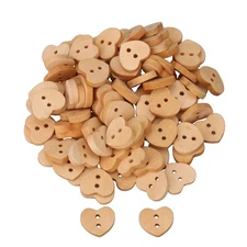 100PCS Wooden Buttons Heart-Shaped Natural Wooden Button for Sewing Craft Dec...