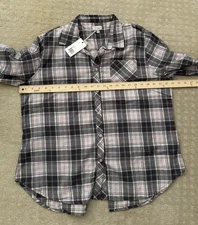 NWT PJ SALVAGE Long Sleeve Plaid Top Shirt $58 Grey Multi Size: XL