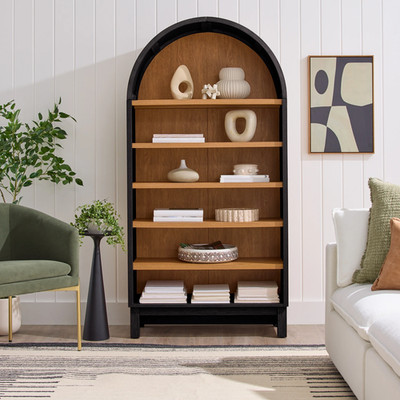 Juliet Open Arch Bookcase in Rich Black & Light Honey Finish