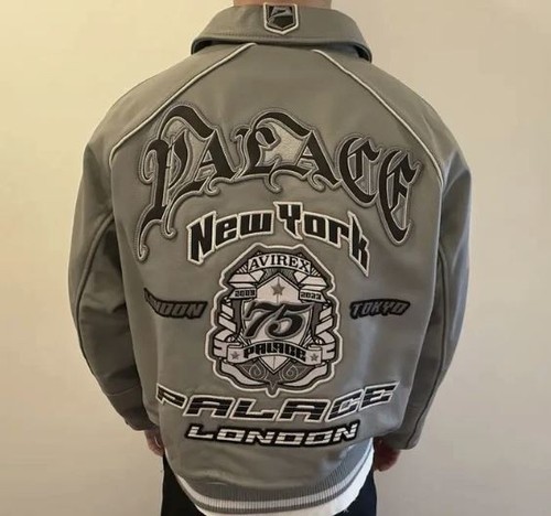Chaqueta de Cuero Avirex Gris Estilo Palacio 2024 Hombre’s Abrigo de Motociclista Talla Personalizada