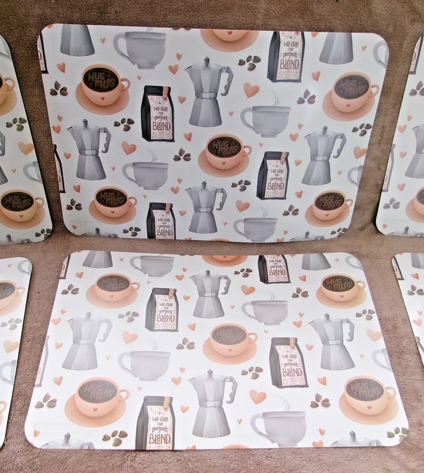 Vinyl Placemats Cups Warm Drinks Theme Easy To Clean Heat Resistance 6 PC NEW - Image 4 of 4