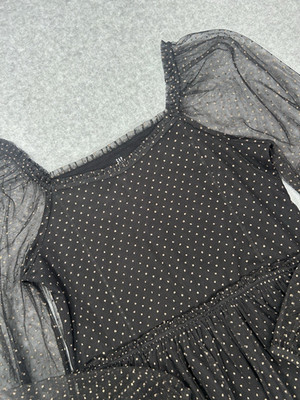 GAP Black Polka Dot Mesh Balloon Sleeve Square Neck Blouse, Junior  XXL