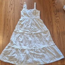 Japna White Midi Sundress Square Neck Smocked Tiered Adjustable Straps XS