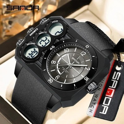 SANDA 6237 Herrenuhr Analog Digital Wasserdicht Eckig LED