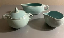 Vintage MCM Lu-Ray Pastels Sugar And Creamer Set With Lid Turquoise