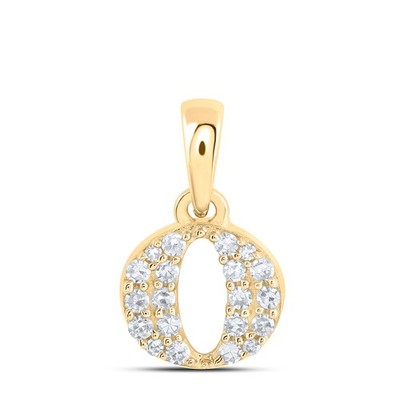 0.1 Ctw Natural Diamond Tiny Block Initial Letter O Pendant 10k Yellow Gold