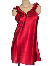 LG to XL Silky Satin Ruffled Neckline Gown Cherry Red New