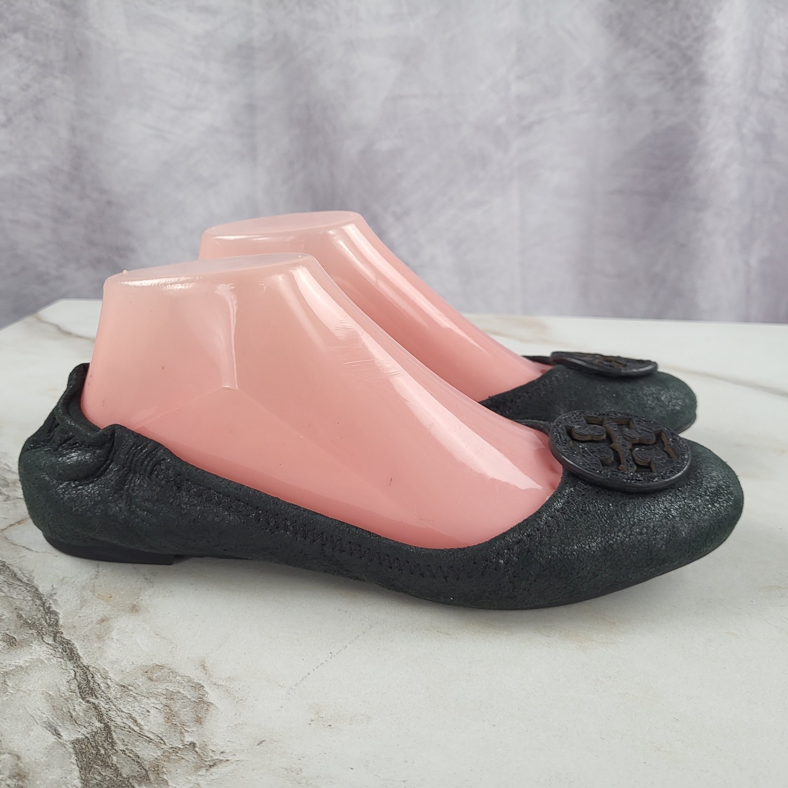 Tory Burch Reva Distressed Leather Ballet Flats Women's Size 8 M Black thumbnail 3