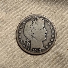 A 1913-P Barber Half Dollar Silver Half Dollar KEY DATE VG scratched ZM