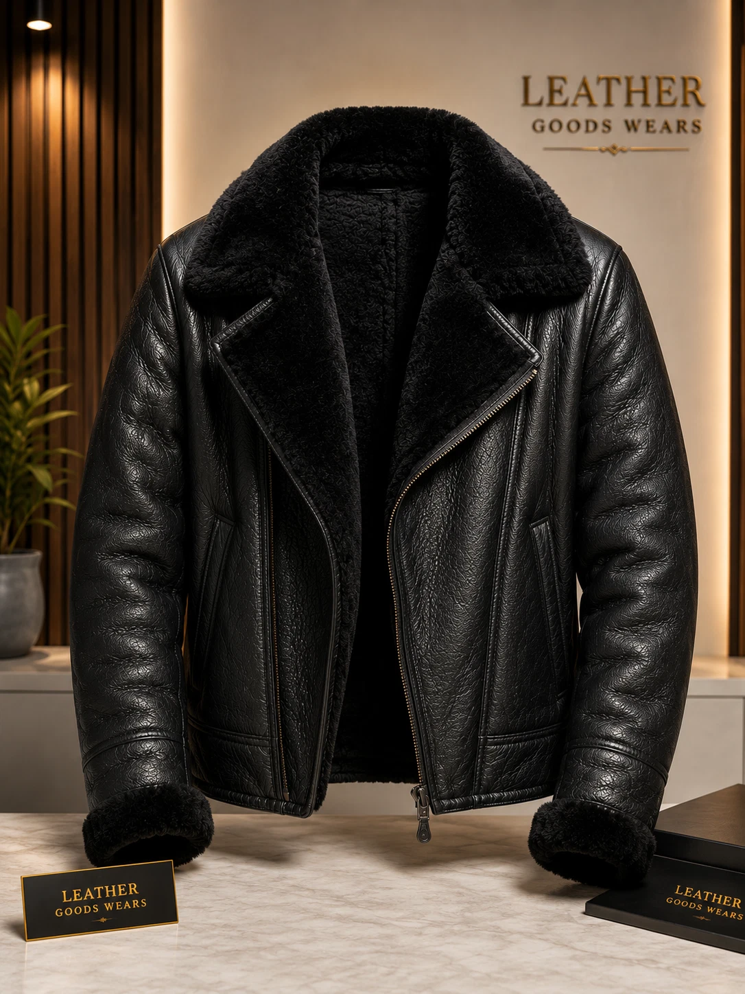 Men’s Black B3 Bomber Aviator Jacket Shearling Sheepskin Leather Pilot Flying image 9