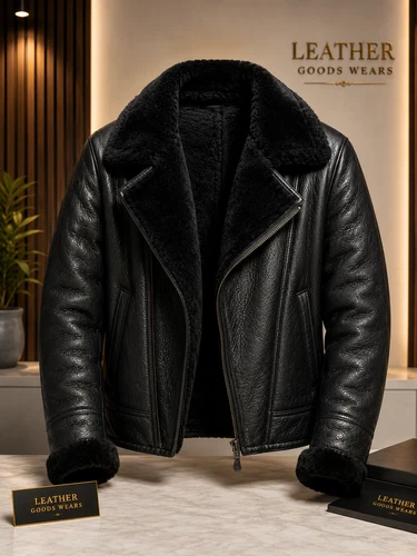 Men’s Black B3 Bomber Aviator Jacket Shearling Sheepskin Leather Pilot Flying image 9