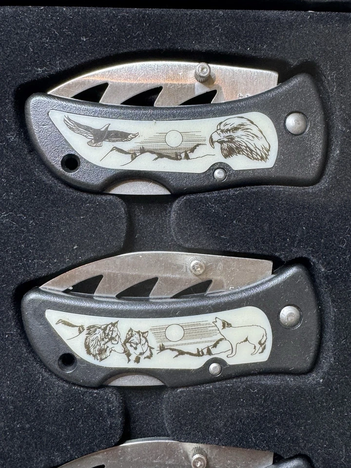 ¡JUEGO DE 4 NAVAJAS DE BOLSILLO PARA ESCARCHA "WILDLIFE" CON CLIPS Y HOJA DE 2 PULGADAS! L@@K! Foto 3 de 4