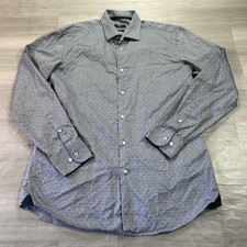 Hugo Boss Dress Shirt Mens 16 34/35 Blue Geometric Slim Fit Easy Iron Cotton