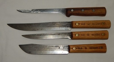 4 Antique wood handles Kitchen Knives Old Hickory & R.H. Forschner Co.