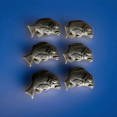 Selangor Pewter Fisch 6er Set Messerauflage - Zinn geschnitzt Vintage