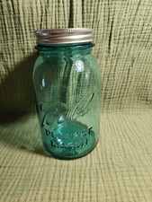 Ball Perfect Mason Blue Glass Jar with Metal Lid, Made in USA
