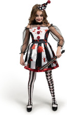 Girls Clown Costume, Scary Clown Costume, Black and White Bloody Jester Dress fo