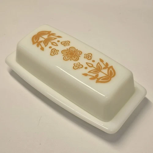 VTG Pyrex BUTTERFLY GOLD Corelle COVERED BUTTER DISH Stick EXCELLENT CONDITION!