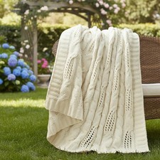Home Chunky Knit Throw Blanket, Dual-Sided Throw 50" x 60" , Ivory