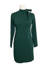 Calvin Klein Sheath Dress Womens 2 Green Kitten Bow Neck Long Sleeve Work Office