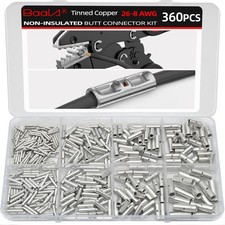 360 PCS Non Insulated Butt Connectors Kit,26-8 Gauge Butt Splice Connector Un...