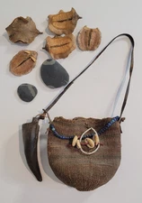 Antique African Kamba Beaded Woven Medicine/Musket Kiondo with Powder Horn KENYA