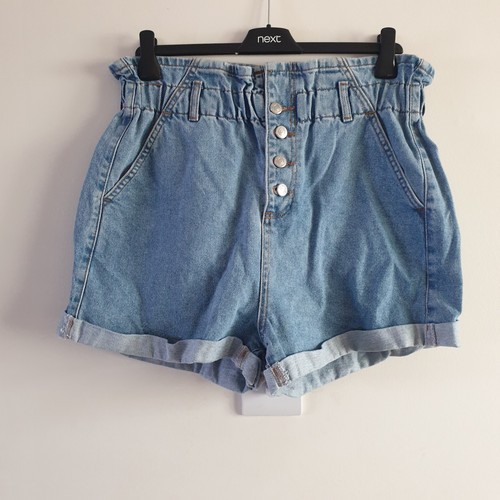 Topshop Mom Paperbag Elasticated Waist Blue Denim Shorts Size UK 14 VGC - Picture 5 of 20