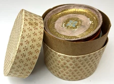 Vintage Box Set of 8 Florentine Hand Painted & Gilt Wood Coasters Italy 3.5" D