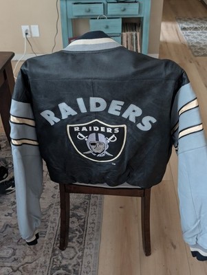 Vtg 90 s Mirage NFL Oakland/L.A. RAIDERS Leather Jacket Black & Silver Mens M