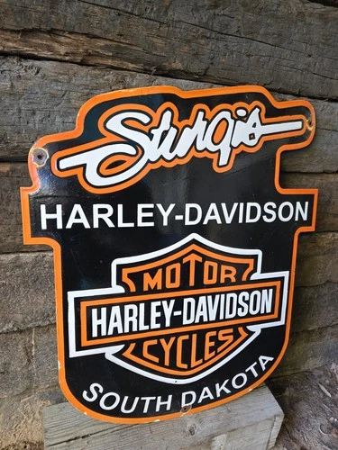 RARE VINTAGE HARLEY-DAVIDSON & STURGIS PORCELAIN SIGN - 28" X 26"