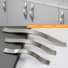 Modern Curved Kitchen Cabinet Drawer Handles Cupboard Pulls Brushed Nickel New