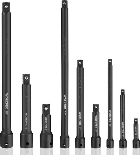 9-Piece Impact Driver Extension Bar Set, 1/4", 3/8", 1/2" Drive, Chrome Vanadium - Picture 2 of 9