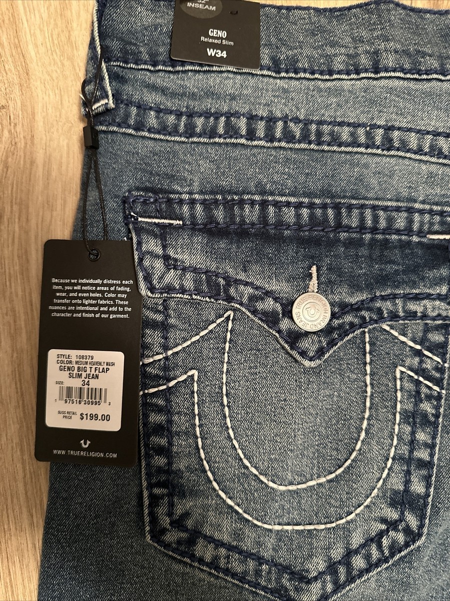 True Religion Geno Big T Flap “Medium Heavenly Wash” 34x32/Blue