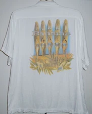 Vtg TOMMY BAHAMA Hawaiian Paradise Nation Surfer Sexy Girls Long Boards Shirt~M