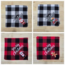  4 Dog Bandanas Merry Christmas Black Red White Plaid Check Bandana