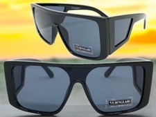 Oversize Modern Retro Wrap Shield Stylish SUNGLASSES Black Frame Dark Lens UV400