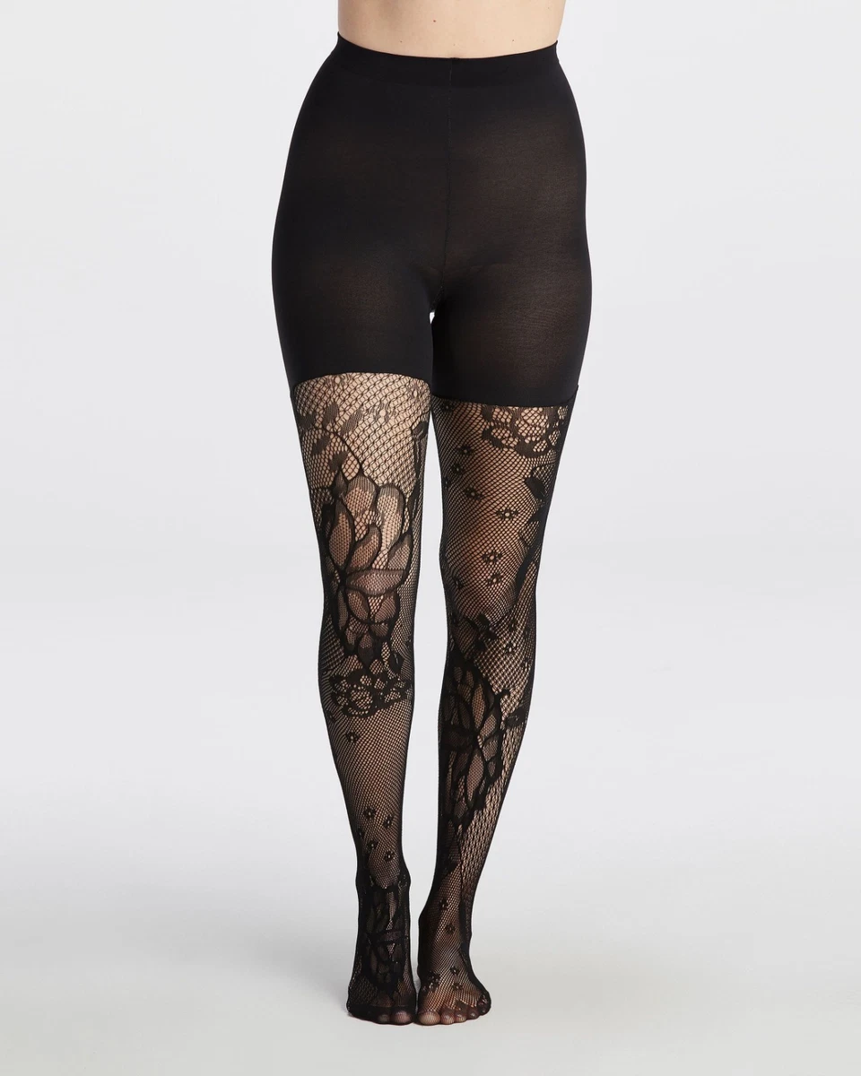 NWT $42 SPANX Size D FISHNET FLORAL MID-THIGH SHAPING TIGHTS Very