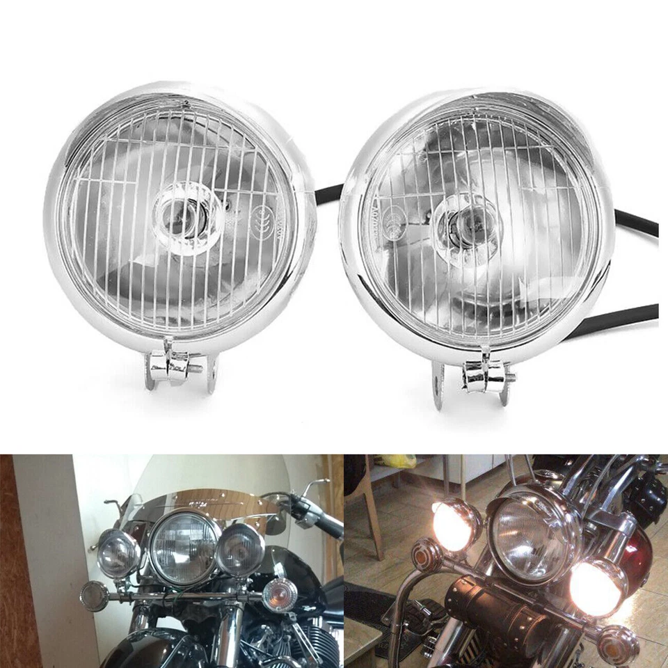2X luzes de passagem auxiliares de neblina cromadas 4" para Yamaha V-Star XVS 1100 1300 650 EUA - Imagem 2 de 4