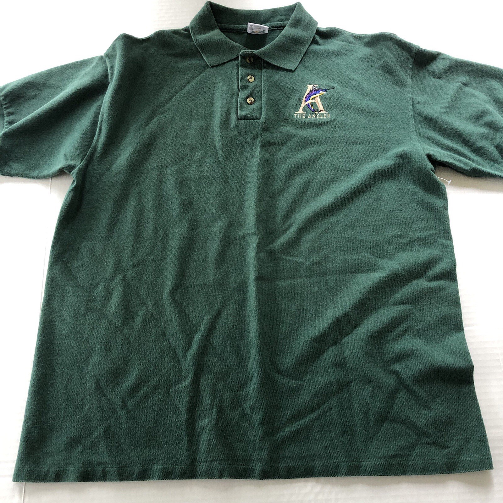 Vtg The Angler Fish Green Polo Shirt Men’s Sz L Cotton Deluxe A1657