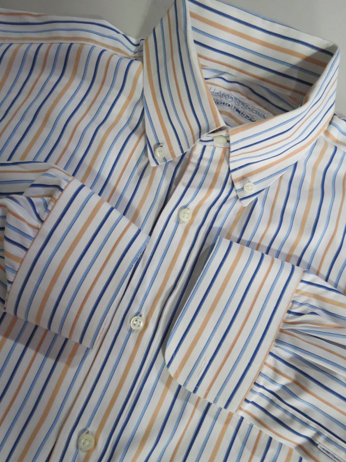 FILA Camicia abito Holland Sherry Savile Row London bianco giallo blu a righe 16 1 2