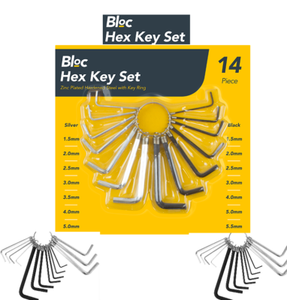 14PC Métrique Impérial Hex Hexagonal Allen Alan Clé Clé Set avec 2 Porte-clés porte