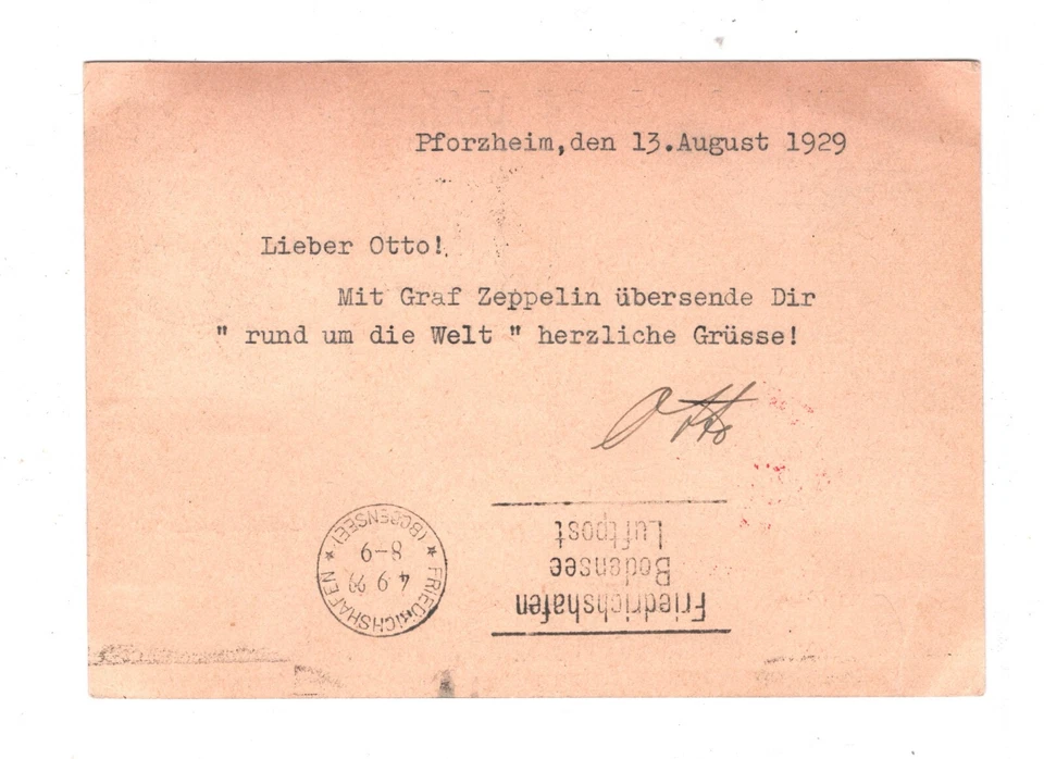ALEMANHA GRAF ZEPPELIN 4m 2m cartão de correio aéreo *WELTRUNDFAHRT* 1929 voo mundial KZ94 - Imagem 4 de 4